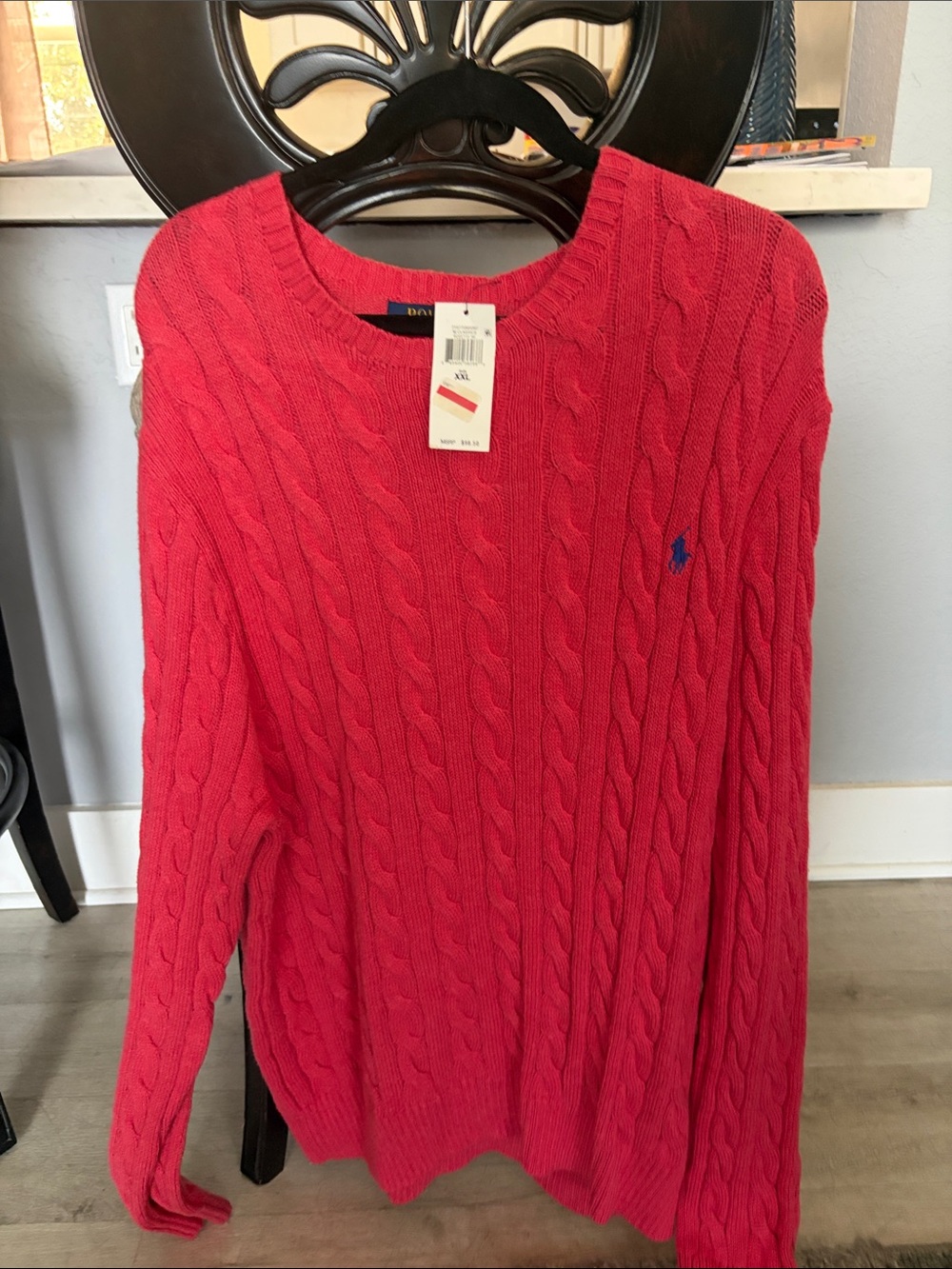Polo by Ralph Lauren Bright Red Cable-Knit Crewneck Sweater